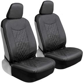 img 4 attached to Premium Motor Trend Black Stitched Faux Leather Car Seat Covers for Front Seats: Universal Fit for Car Truck SUV, Removable Headrests Compatible