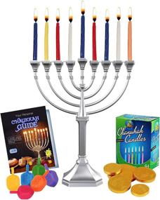 img 3 attached to 🕎 Zion Judaica Satin Silver Menorah Set: Graceful Hanukkah Decor with 45 Candles, 6 Dreidels, Hanukkah Guide, and Chocolate Gelt