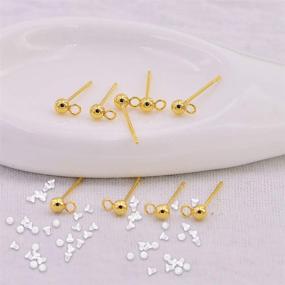 img 1 attached to 💯 100 Pieces Ball Post Earring Studs with 100 Pieces Rubber Safety Backs for Earrings, Round Spherical Hypoallergenic Ear Pins for DIY Jewelry Making in KC Gold