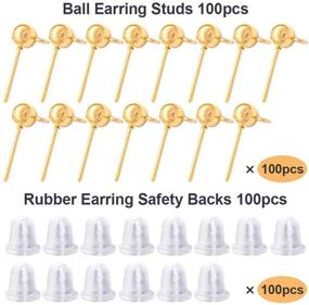 img 3 attached to 💯 100 Pieces Ball Post Earring Studs with 100 Pieces Rubber Safety Backs for Earrings, Round Spherical Hypoallergenic Ear Pins for DIY Jewelry Making in KC Gold