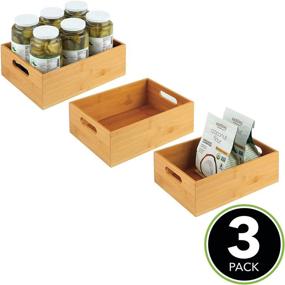 img 3 attached to 🎋 Bamboo Kitchen Cabinet & Fridge Drawer Organizer Tray | mDesign - 3 Pack, Natural Wood Finish