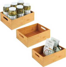 img 4 attached to 🎋 Bamboo Kitchen Cabinet & Fridge Drawer Organizer Tray | mDesign - 3 Pack, Natural Wood Finish