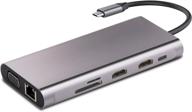 🔌 11-в-1 usb c станция для подключения и периферийных устройств для mac pro и ноутбуков с type c - 4k hdmi и vga, 3 порта usb 3.0, 75w pd, считыватель sd и tf-карт, микрофон и аудио логотип