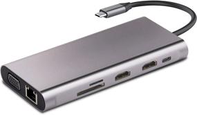 img 4 attached to 🔌 11-в-1 USB C станция для подключения и периферийных устройств для Mac Pro и ноутбуков с Type C - 4K HDMI и VGA, 3 порта USB 3.0, 75W PD, считыватель SD и TF-карт, микрофон и аудио