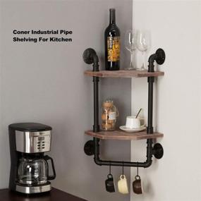 img 2 attached to 🛁 ROGMARS Industrial Bathroom Corner Shelf with Towel Bar: Rustic Pipe Shelves for Wall Mounted Storage and Home Decor - 2 Tiered Metal & Real Wood Floating Shelves for Kitchen and Bathroom