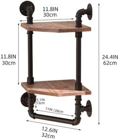 img 1 attached to 🛁 ROGMARS Industrial Bathroom Corner Shelf with Towel Bar: Rustic Pipe Shelves for Wall Mounted Storage and Home Decor - 2 Tiered Metal & Real Wood Floating Shelves for Kitchen and Bathroom