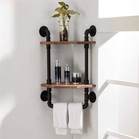 img 4 attached to 🛁 ROGMARS Industrial Bathroom Corner Shelf with Towel Bar: Rustic Pipe Shelves for Wall Mounted Storage and Home Decor - 2 Tiered Metal & Real Wood Floating Shelves for Kitchen and Bathroom