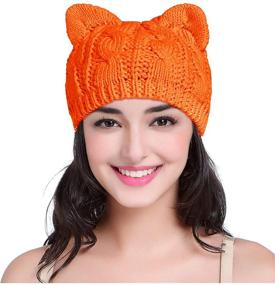 img 4 attached to v28 Cute Cat Ear Knit Cable Rib Hat Cap Beanie for Women, Men, Girls, Boys, and Teens