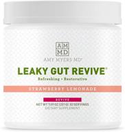 🍓 порошок на основе растений dr. amy myers leaky gut revive - дополнение l-глутамином для поддержания здоровья кишечника, облегчения запоров, сибр, диареи, вздутия, газового скапливания - вкус клубники и лимонада. логотип