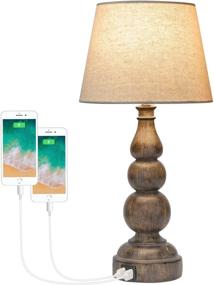 img 4 attached to 💡 Convenient & Stylish Touch Control Table Lamp with USB Ports, 3 Way Dimmable Resin Design, Rustic Nightstand Lamp for Bedroom & Living Room - Includes A19 8W LED Bulb!