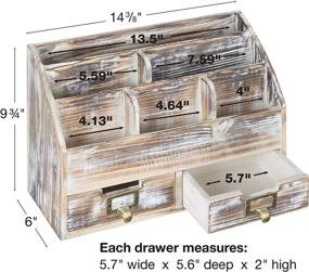 img 3 attached to Excello Global Products Rustic Wood Office Desk Organizer: Includes 6 Compartments And 2 Drawers To Organize Desk Accessories