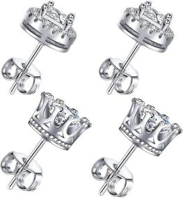 img 2 attached to 💎 Dazzle with Unisex Fashion: Platinum-Plated Diamond Zircon Stud Earrings - Multiple Pairs!