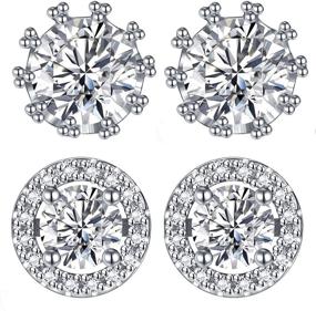 img 4 attached to 💎 Dazzle with Unisex Fashion: Platinum-Plated Diamond Zircon Stud Earrings - Multiple Pairs!