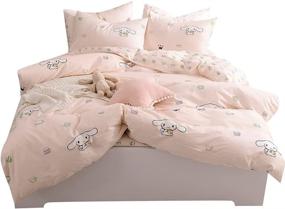 img 4 attached to 🐇 Cute Little Cup Rabbit Twin Duvet Cover Set - 100% Cotton Pink Bedding Collection for Girls, Teens, and Women