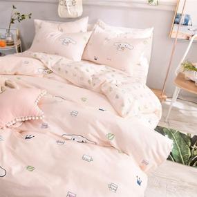 img 2 attached to 🐇 Cute Little Cup Rabbit Twin Duvet Cover Set - 100% Cotton Pink Bedding Collection for Girls, Teens, and Women