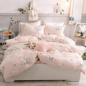 img 1 attached to 🐇 Cute Little Cup Rabbit Twin Duvet Cover Set - 100% Cotton Pink Bedding Collection for Girls, Teens, and Women