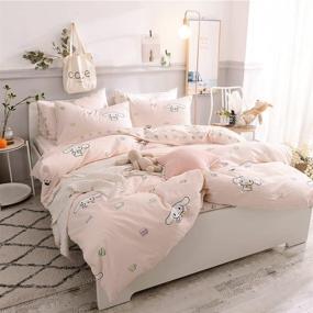 img 3 attached to 🐇 Cute Little Cup Rabbit Twin Duvet Cover Set - 100% Cotton Pink Bedding Collection for Girls, Teens, and Women