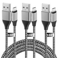 🔌 набор из 3-х высокоскоростных микро-usb-кабелей - 10 футовый кабель для зарядки samsung galaxy j3 j5 j7 и других устройств - прочный плетеный кабель из нейлона логотип