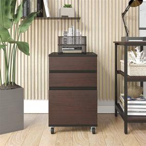 img 3 attached to 🗄️ YITAHOME 3 Drawer Mobile File Cabinet: Rolling Wood Storage Cabinet with Wheels for A4 or Letter Size, Dark Walnut Finish