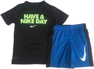 👕 nike toddler boys' dri fit t-shirt and short set - obsidian(86d622-695)/volt, size 7 logo