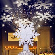 🎄 lighted komiikka christmas tree topper with white snowflake projection, 3d rotating snowflake on ceiling for xmas holiday decor logo