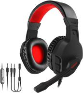 nubwo gaming headset - xbox one ps4 headset with noise cancelling mic, comfort earmuffs, lightweight design - red logo