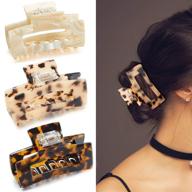 🌼 3-piece acrylic large hair claw clips with cutout tortoise shell design - celluloid french rectangle hair barrettes and banana clips for women and girls (classic pattern) logo