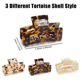 img 3 attached to 🌼 3-Piece Acrylic Large Hair Claw Clips with Cutout Tortoise Shell Design - Celluloid French Rectangle Hair Barrettes and Banana Clips for Women and Girls (Classic Pattern)