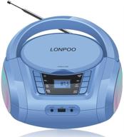 🎶 lonpoo kids cd player portable boombox with led light, supports bluetooth/fm radio/usb input/aux-in/earphone stereo output (molandi blue) logo