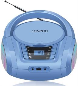 img 1 attached to 🎶 Портативный CD-проигрыватель LONPOO для детей с LED-подсветкой, поддержка Bluetooth/FM-радио/USB-входа/AUX/выход на наушники (синий Моланди)