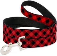 🐾 buckle-down dog leash: diagonal buffalo plaid pattern in black and red – various lengths and widths for dogs and cats, ideal for small, medium, and large breeds логотип