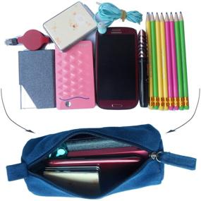 img 1 attached to 🎒 Enyuwlcm Heavy Canvas Stationery Portable Simple Pencil Bag: Compact Zipper Case for Durable and Practical Use (Blue, 1 Pack)