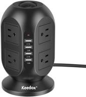 💡 keedox пылающая башня розетки: сетевой фильтр с 8 ac-розетками, 4 usb-портами и защитой от перегрузок - удлинительный кабель 10 футов (3 м) - идеально подходит для домашней офисной зарядной станции. логотип