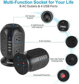 img 1 attached to 💡 KEEDOX Пылающая башня розетки: сетевой фильтр с 8 AC-розетками, 4 USB-портами и защитой от перегрузок - удлинительный кабель 10 футов (3 м) - идеально подходит для домашней офисной зарядной станции.