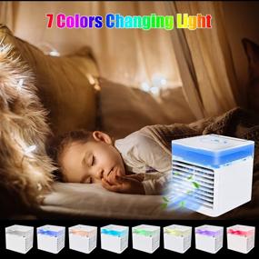 img 3 attached to 🌬️ COAIRI Portable Room Air Conditioner - 3-in-1 Evaporative Compact Air Cooler Fan with 3 Wind Speeds, USB Personal Mini Ice AC Fan, 7 Colors Night Light - White