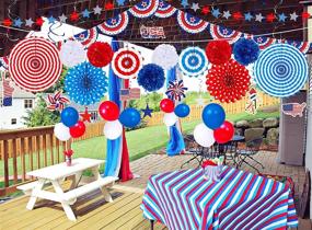 img 1 attached to 🎉 Complete 66PCS 4th/Fourth of July Decorations Set for Unforgettable USA Memorial Day Party - Patriotic Paper Fans, Tissue Pom Poms, Star Streamer, American Flag Banner Garland, Hang Swirls, and Balloons in Red, White, Blue - Premium Party Decor Supplies