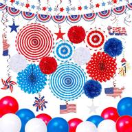 🎉 complete 66pcs 4th/fourth of july decorations set for unforgettable usa memorial day party - patriotic paper fans, tissue pom poms, star streamer, american flag banner garland, hang swirls, and balloons in red, white, blue - premium party decor supplies logo
