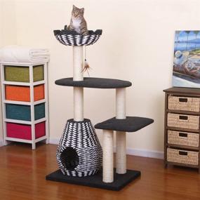 img 2 attached to 🐱 Ace - PetPals Cat Tree & Cat Condo: Four Level Perch & Condo Lounger, 27 x 19 x 49", Black/White - Perfect for Your Feline Friends!