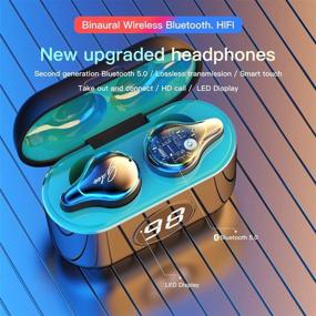 img 3 attached to 🎧 Продвинутые беспроводные наушники: Bluetooth V5.0 наушники True Wireless с чистым бинауральным звонком, 6D стерео звуком и диапазоном Bluetooth 20м - Мини наушники TWS с продолжительностью воспроизведения 120 часов и элегантным зарядным кейсом LED.