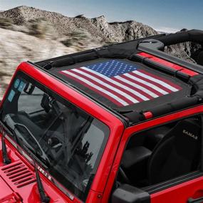 img 4 attached to 🌞 Sunshade Mesh Shade Top Cover with US Flag Design - Durable Polyester Sun Shade for Jeep Wrangler 2007-2017 JK JKU 2 Door - Black Red