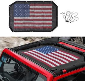 img 3 attached to 🌞 Sunshade Mesh Shade Top Cover with US Flag Design - Durable Polyester Sun Shade for Jeep Wrangler 2007-2017 JK JKU 2 Door - Black Red