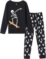 🌟 glow in the dark skull boys pajamas - myfav cotton long sleeve casual sleepwear with snug fit logo