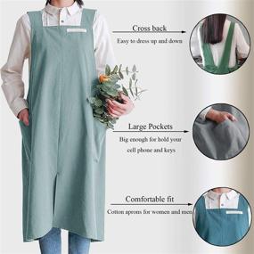 img 3 attached to 🍽️ Cotton Aprons Unisex with Cross Back Design and Pockets for Cooking and Gardening - Enmolove (Light Blue)