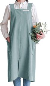 img 4 attached to 🍽️ Cotton Aprons Unisex with Cross Back Design and Pockets for Cooking and Gardening - Enmolove (Light Blue)