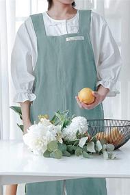 img 2 attached to 🍽️ Cotton Aprons Unisex with Cross Back Design and Pockets for Cooking and Gardening - Enmolove (Light Blue)
