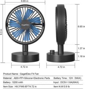 img 2 attached to 💨 GagetElec 6.5 Inch 5200mAh Battery Operated Rechargeable Fan: Portable Desk Fan with 10 Speeds, USB and Quiet Operation - Ideal for Office, Bedroom, and Personal Use (Black)