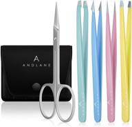 🔧 professional stainless steel precision tweezers set - ideal for facial hair removal, eyebrow shaping, splinters & ingrown hairs - includes facial hair scissors (available in 4 colors) logo