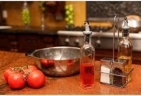 img 3 attached to 🍶 Premium Oil and Vinegar Set - 5 Piece Combo with Glass Cruet Set, Salt and Pepper Shakers, and Caddy Stand - Enhanced Features: Lever Release Pourer, Stainless Steel Tops - 9 oz. and 4 oz. Capacity