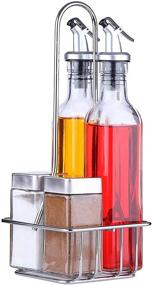 img 4 attached to 🍶 Premium Oil and Vinegar Set - 5 Piece Combo with Glass Cruet Set, Salt and Pepper Shakers, and Caddy Stand - Enhanced Features: Lever Release Pourer, Stainless Steel Tops - 9 oz. and 4 oz. Capacity