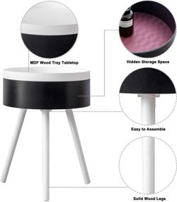 img 2 attached to 🌑 DSDecor Modern Round Side Table with Storage: Nightstand Coffee Table with Removable Tray & Solid Wood Legs for Small Spaces in Bedroom or Living Room (Black & White)